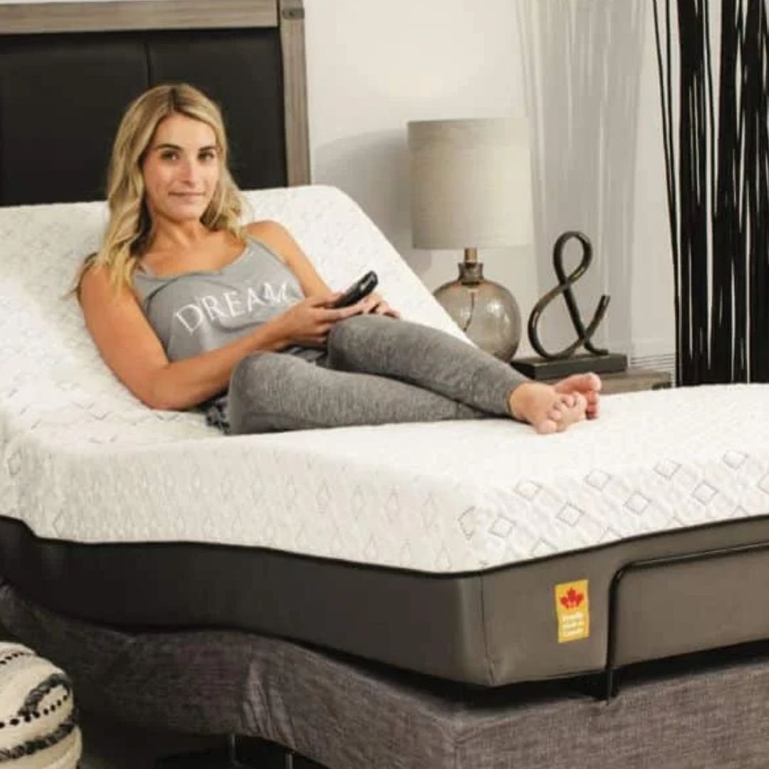 Harmony lifestyle adjustable bed with sleek frame and remote in White Rock