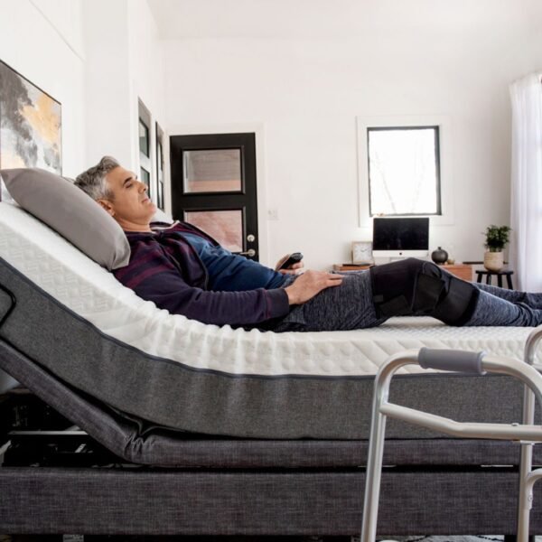Harmony medical bed with side rails and adjustable height in White Rock showroom